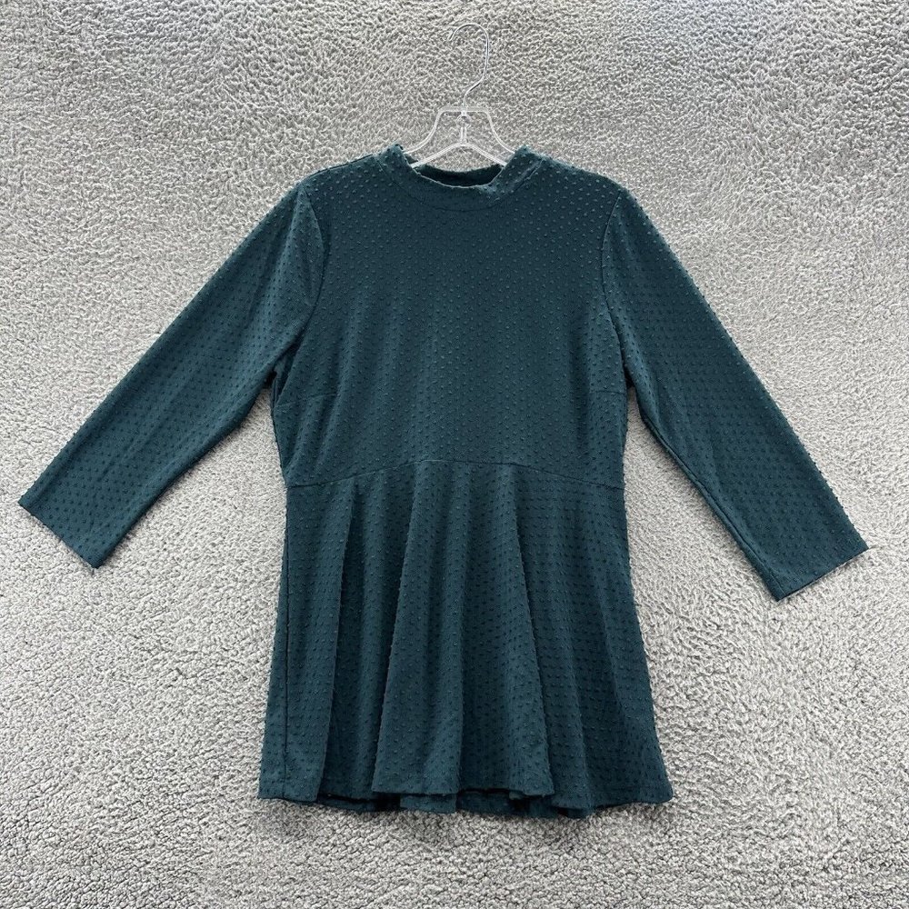 Motherhood Maternity Top Women's Medium Green Mock Neck Textured Babydoll Blouse